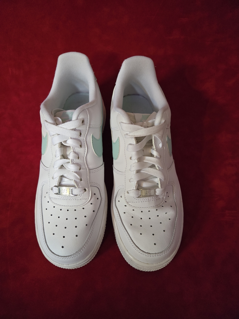 Nike Air Force 1 White Sneakers with Mint Swoosh